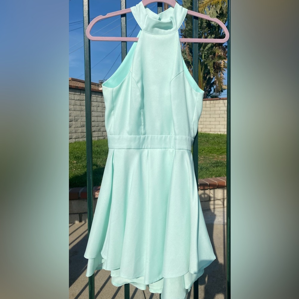 New Tiffany Blue color Halter Top Flare Mini Dress Size S